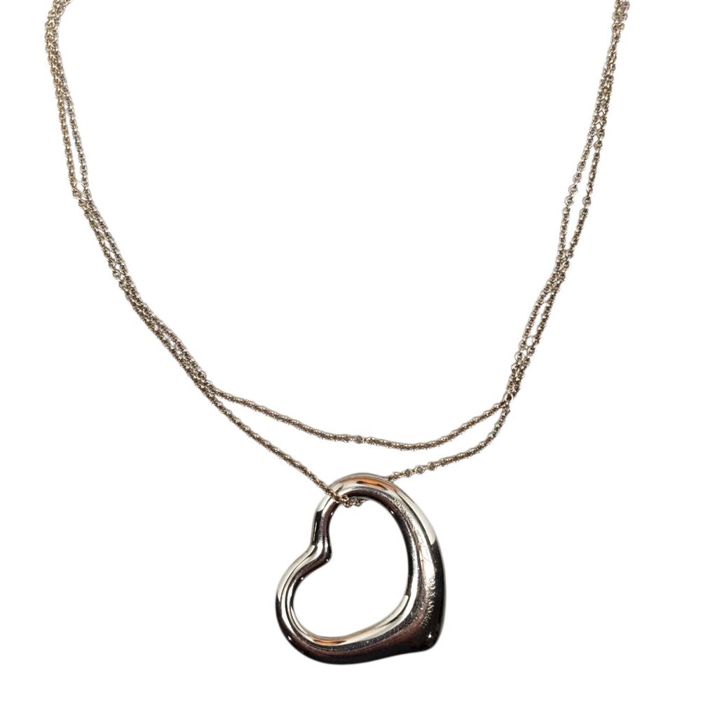 Tiffany & Co. Elsa Peretti Sterling Silver Open Heart Pendant Necklace #23799